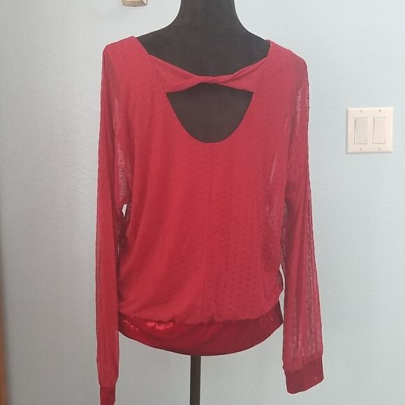 ❤ Melissa Paige red sheer polka dot & velvet top - Picture 5 of 8